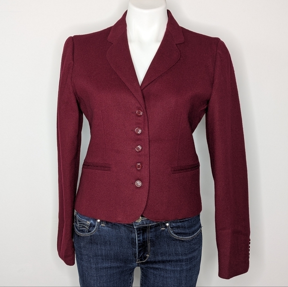 Vintage Sears maroon wool button up long sleeve collared v neck blazer jacket 9